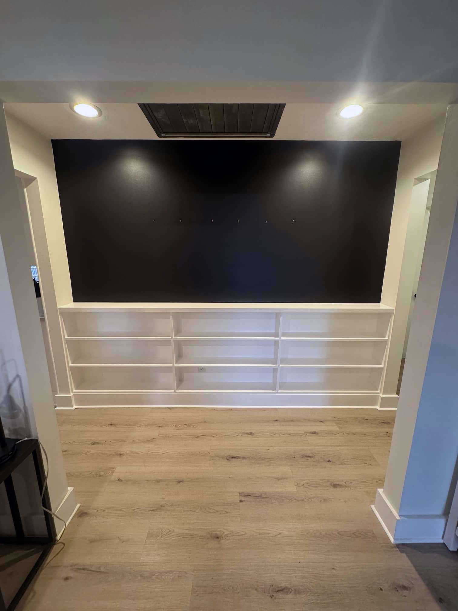 Interior landing with wood floors and high ceiling in a suburban Columbus home